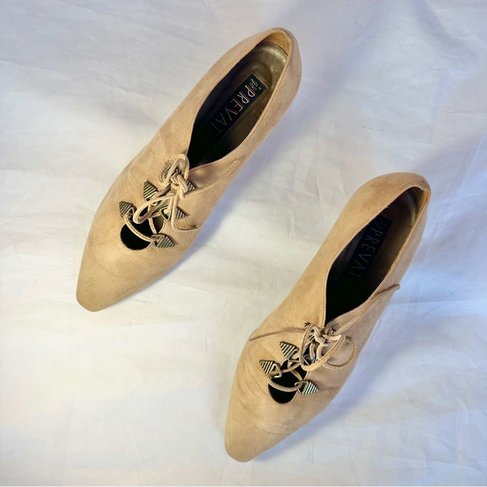 Prevata tan suede lace up platform pointed toe shoes size 9 Made in Italy